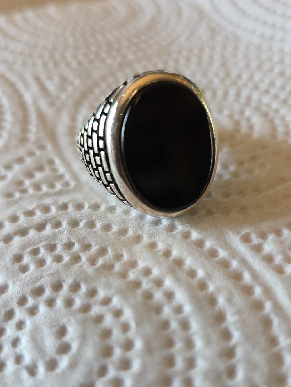 Large Oval Brick Road Ring - 925 Silver-Onyx Stone Size 11